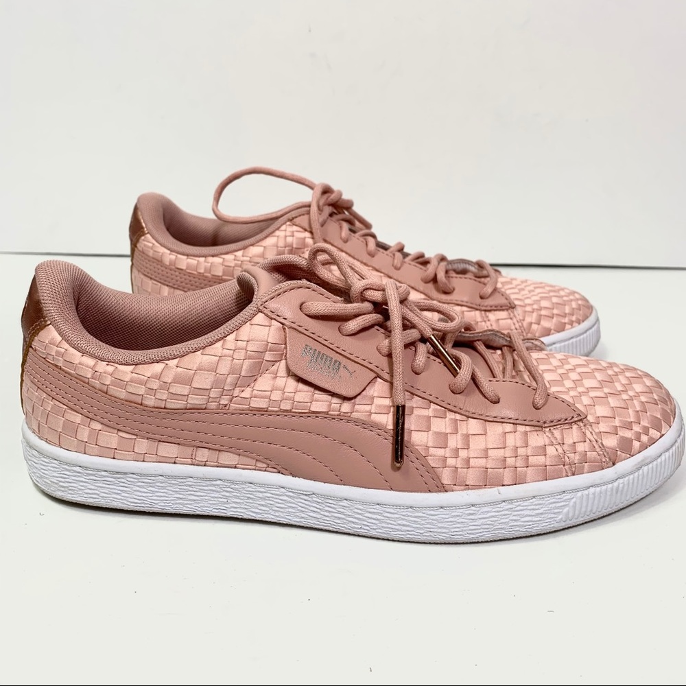 Puma En Pointe Pink Basket Woven Satin Sneakers 10